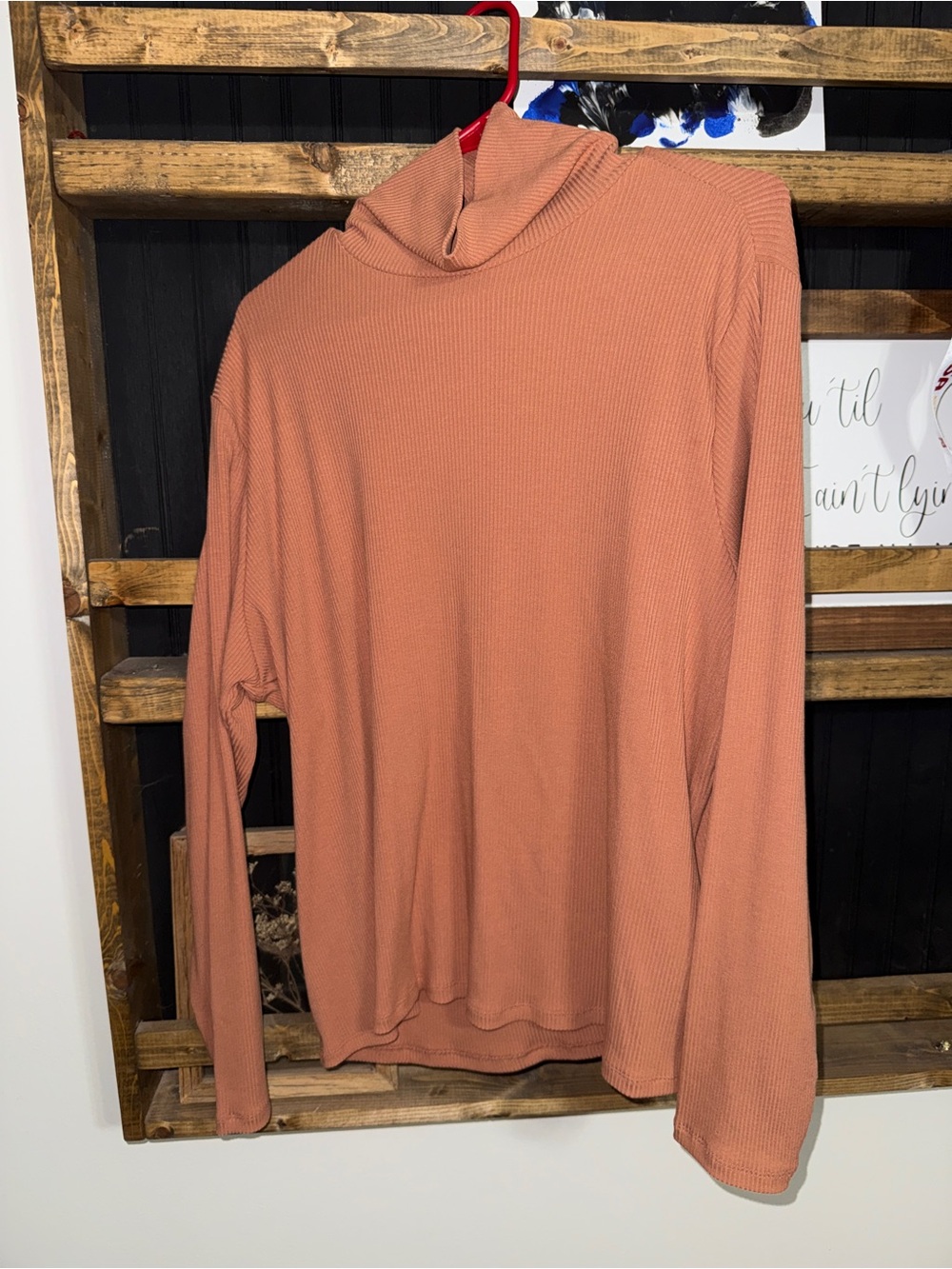 Old Navy Rust Ribbed Long-Sleeve Mock Neck Top